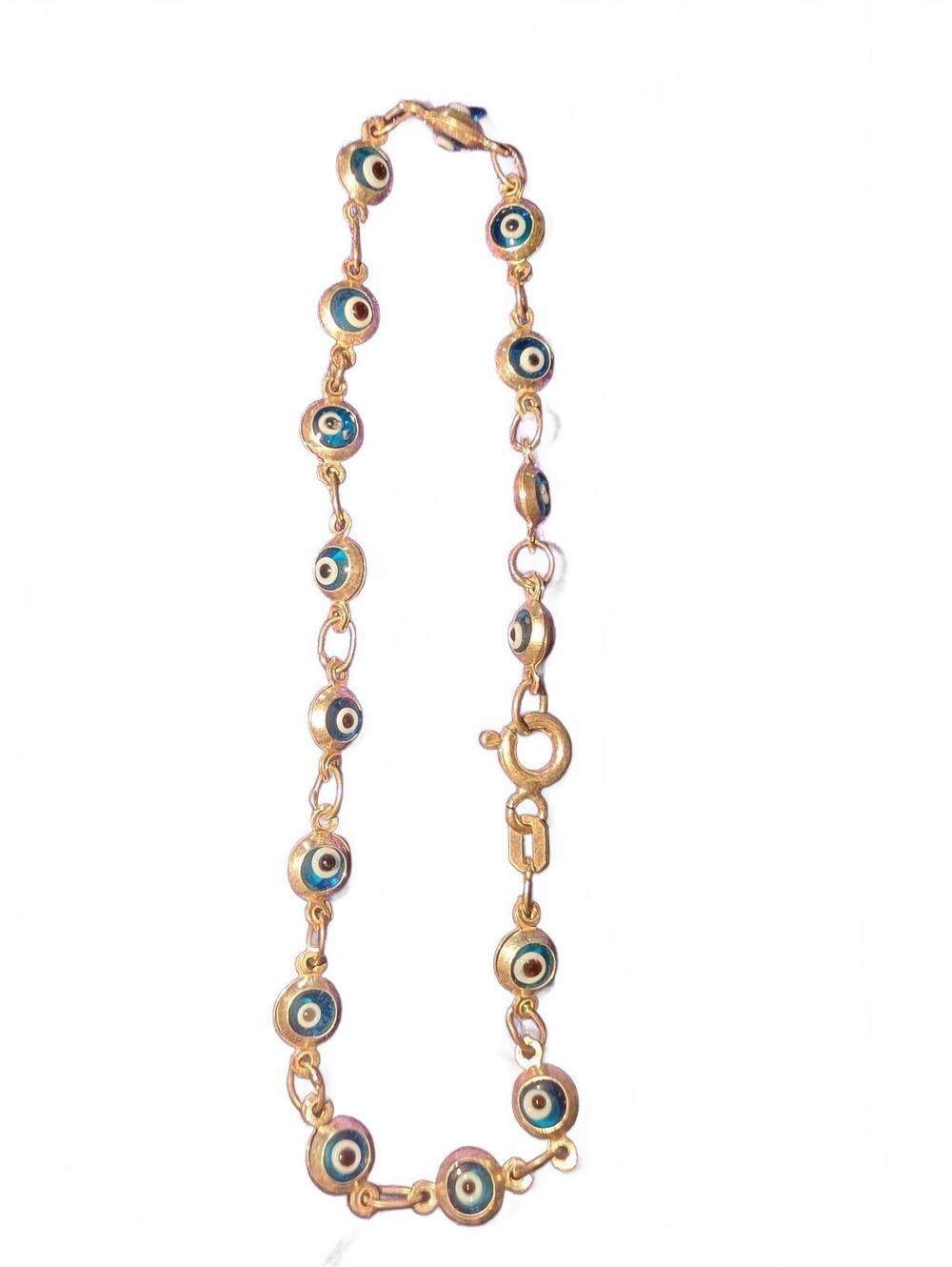 Sterling silver Evil Eye  Bracele with Blue and White Beads